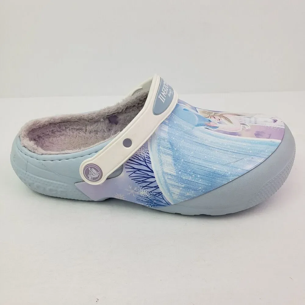 Crocs Fun Lab Kids Size J3 Mineral Blue Frozen II Disney Lined Clog Shoes